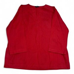 Chaps Linen Tunic Blouse Red V-Neck Long Sleeve L